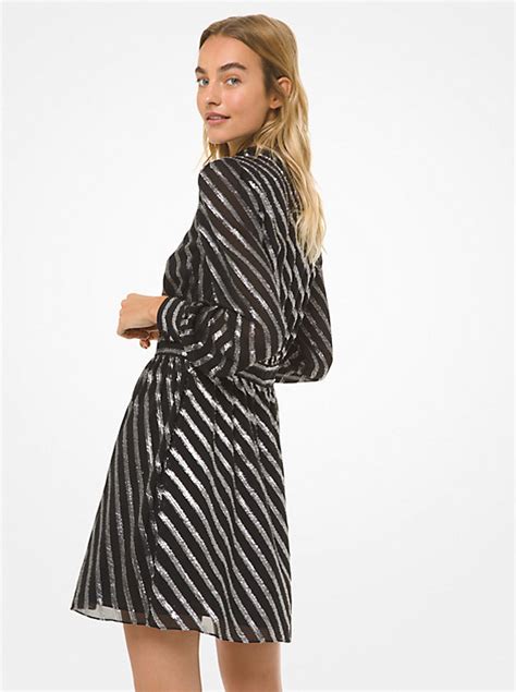 Michael Kors Metallic Stripe Silk Jacquard Dress 